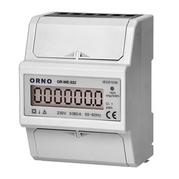 Elektroměr 1F na DIN lištu digitální ORNO OR-WE-522 80A 3 moduly