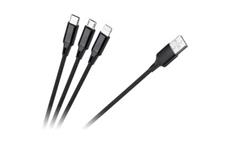 Kabel REBEL 3v1 USB-A - microUSB, USB typu C, Lightning černý 1m