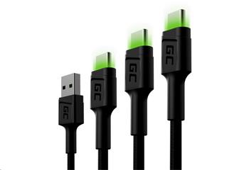 Kabel USB - USB-C Green Cell Ray 30, 120, 200 cm, LED podsvícení, QC3.0