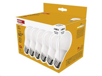 LED žárovka EMOS ZL5F43.6 /SET 6ks/ Basic A60 / E27 / 9,4 W (60 W) / 806 lm / neutrální bílá