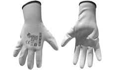 Ochranné rukavice bílé z pletené bavlny, polomáčené v PU, velikost 9" GEKO